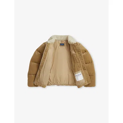 Polo Ralph Lauren Girls' Logo-embroidered Contrast-collar Puffer Coat In Brown