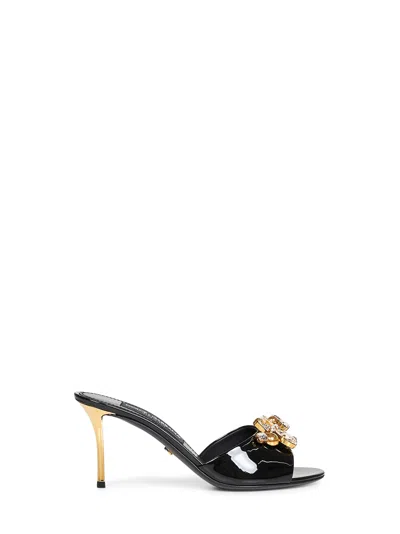 Dolce & Gabbana Women Black Patent Leather Crystal Embellished Sandals In Black