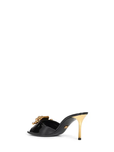 Dolce & Gabbana Women Black Patent Leather Crystal Embellished Sandals In Black