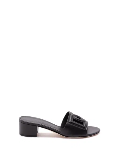Dolce & Gabbana Women Calfskin Sliders With `dg` Logo In Black