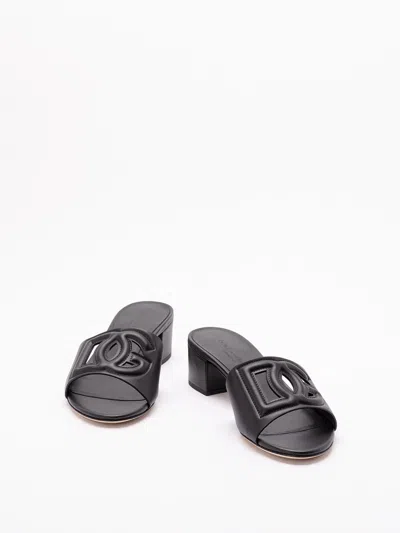 Dolce & Gabbana Women Calfskin Sliders With `dg` Logo In Black