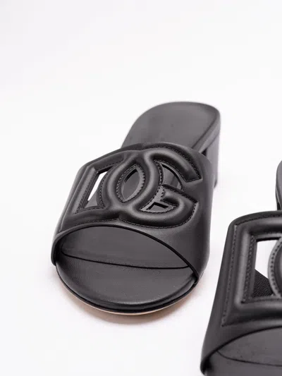 Dolce & Gabbana Women Calfskin Sliders With `dg` Logo In Black