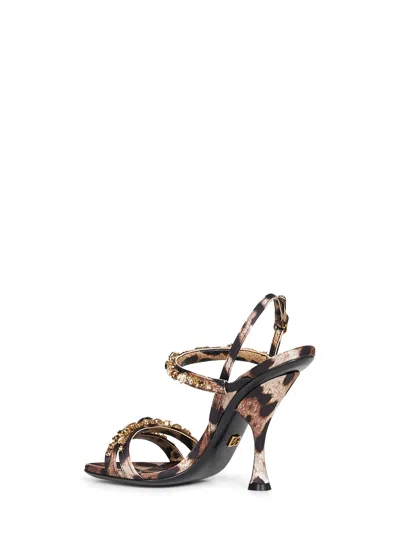 Dolce & Gabbana Women Leo Print Satin Rhinestone Embroidered Sandals In Multi