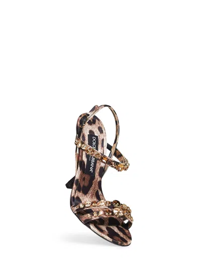 Dolce & Gabbana Women Leo Print Satin Rhinestone Embroidered Sandals In Multi