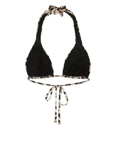 Dolce & Gabbana Leopard Print Halterneck Bikini Top In Brown