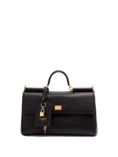 Dolce & Gabbana Black Handbag With Padlock Detail And Adjustable And Removable Shoulder Strap In Leather Woman In Black