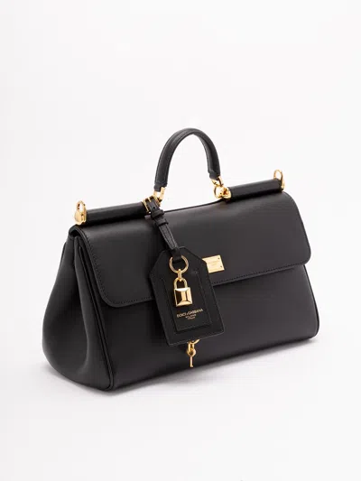 Dolce & Gabbana Black Handbag With Padlock Detail And Adjustable And Removable Shoulder Strap In Leather Woman In Black