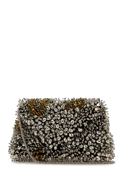 Dries Van Noten Women Embellished Fabric Clutch In Silver
