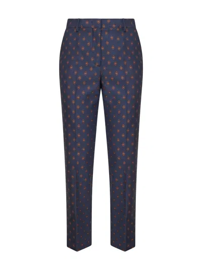 Etro Women Blue Jacquard Wool Blend Cigarette Trousers In Multi