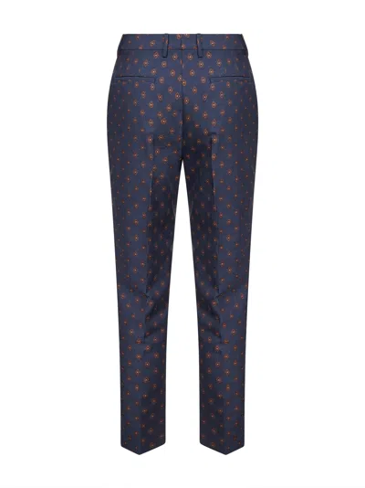 Etro Women Blue Jacquard Wool Blend Cigarette Trousers In Multi