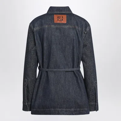 Fendi Go-to Denim Shirt Jacket With Quilted Ff Motif Clothing In Blue