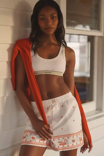 Lyrebird Cross-stitch Boxer Shorts In White