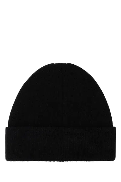 Fendi Men Black Beanie With Maxi Logo Lettering On Front In Wool Man In Black