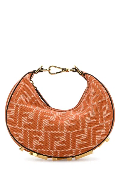 Fendi Women Borsa A Mano Graphy Mini In Denim Ricamato In Orange