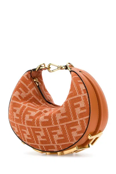 Fendi Women Borsa A Mano Graphy Mini In Denim Ricamato In Orange