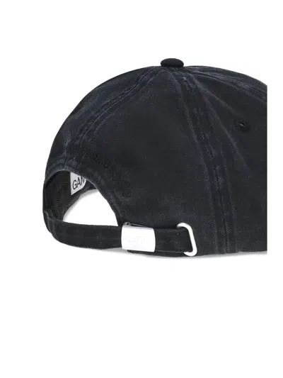 Ganni Womens Black Brand-embroidered Cotton-canvas Cap In Black