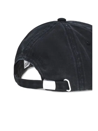 Ganni Womens Black Brand-embroidered Cotton-canvas Cap In Black