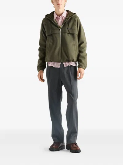 Prada Hooded Technical Fabric Blouson Jacket In Green