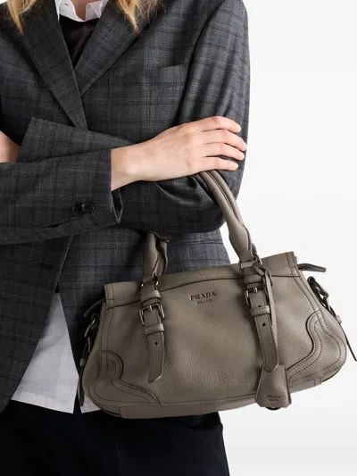 Prada Large Leather Tote Bag In Gray