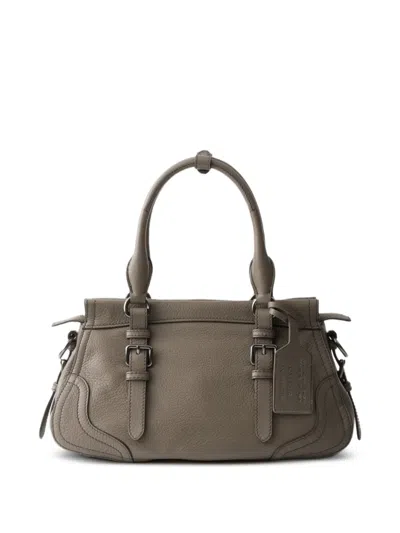 Prada Large Leather Tote Bag In Gray