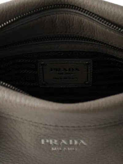 Prada Large Leather Tote Bag In Gray