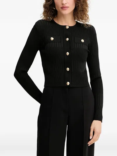 Guess Usa Ribbed Cropped Cardigan In Black