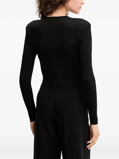 Guess Usa Ribbed Cropped Cardigan In Black