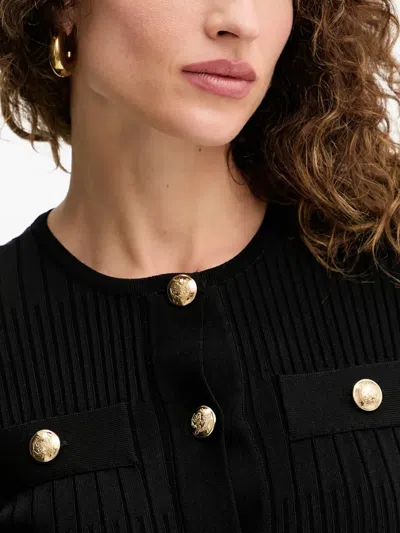 Guess Usa Ribbed Cropped Cardigan In Black