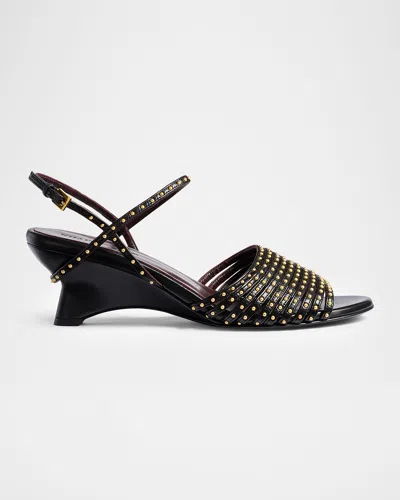 Khaite 35mm Drew Studded Leather Comma-heel Sandals In Black