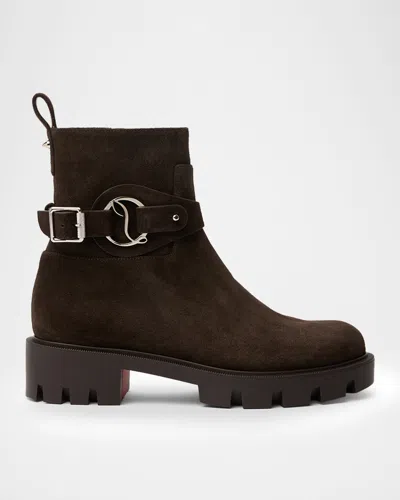 Christian Louboutin Dianouchette Suede Red Sole Ankle Boots In Brown