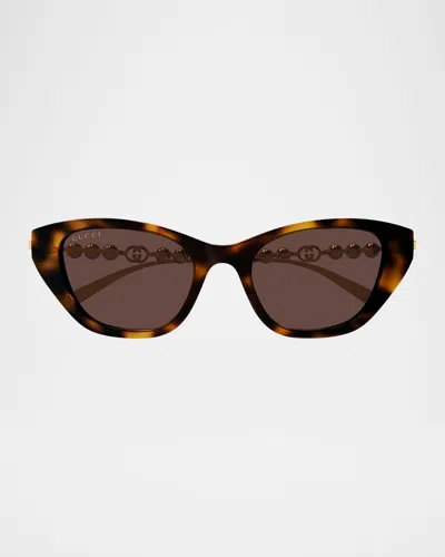Gucci Pearls And Strass 50mm Acetate Cat-eye Sunglasses In Brown