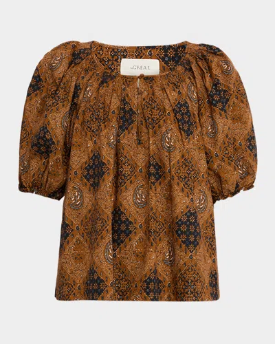The Great The Moorland Puff-sleeve Bandana-print Top