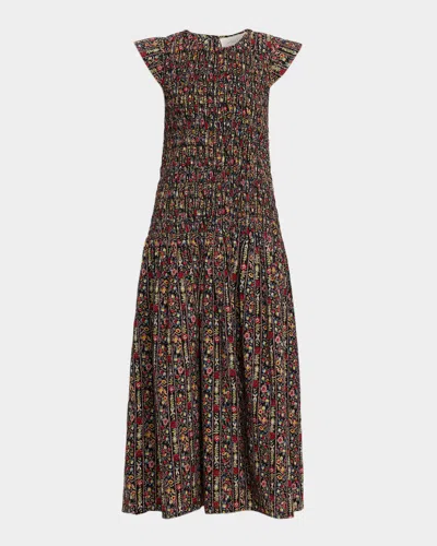 The Great The Paramour Printed Cotton Seersucker Midi Dress In Brown