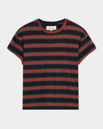 The Great The Boxy Striped Crewneck T-shirt In Red