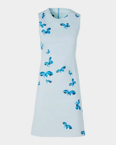 Akris Exclusive Butterfly-print Cotton-silk Sleeveless Mini Dress In Blue