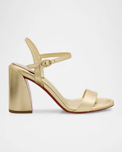 Christian Louboutin 85mm Miss Jane Metallic Leather Red Sole Ankle-strap Sandals In Multi