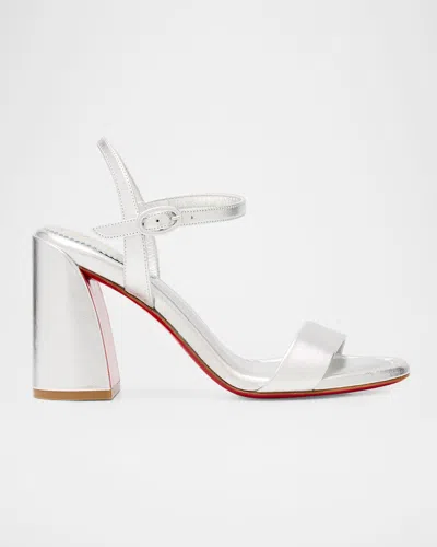 Christian Louboutin 85mm Miss Jane Metallic Leather Red Sole Ankle-strap Sandals In Metallic