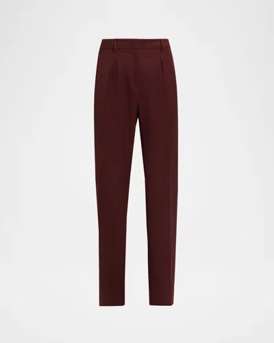 Max Mara Cannes Pleated Straight-leg Wool Pants In Red