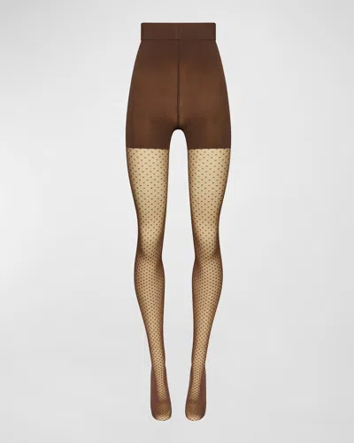 Wolford Geometric Dots Control-top Tights In Brown
