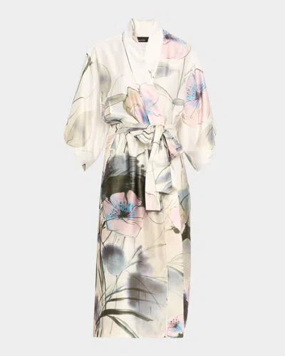 Natori Hiyaku Floral-print Charmeuse Robe In Multi