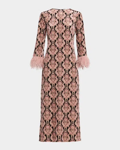 Cara Cara Danya Printed Dress With Feather Cuffs In Pink