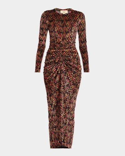 Jbq Elowen Burnout Velvet Midi Dress In Brown