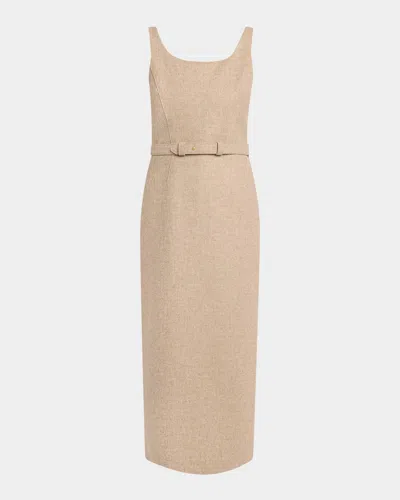 The Row Vadira Sleeveless Belted Wool Midi Dress In Neutral