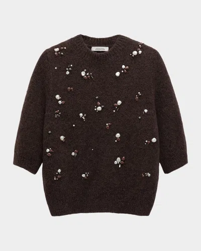 Dorothee Schumacher Loving Touch Embellished Alpaca-wool Sweater In Brown