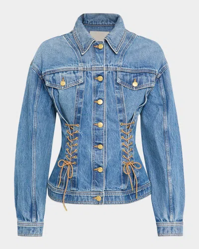Ulla Johnson Naomi Lace-up Denim Jacket In Blue