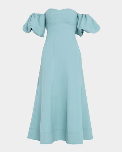 Ulla Johnson Nina Puff-sleeve Off-the-shoulder Midi Dress In Blue