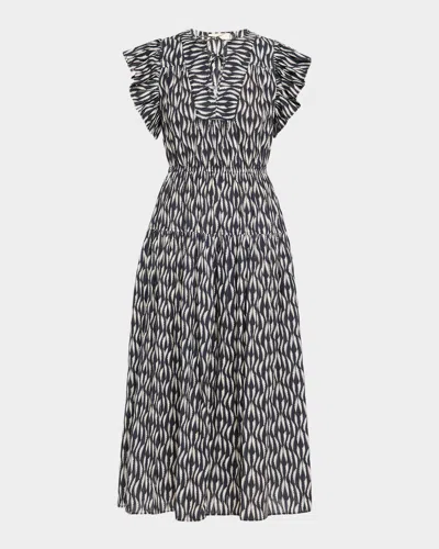 Ulla Johnson Kairi Printed Flutter-sleeve Midi Dress In Gray