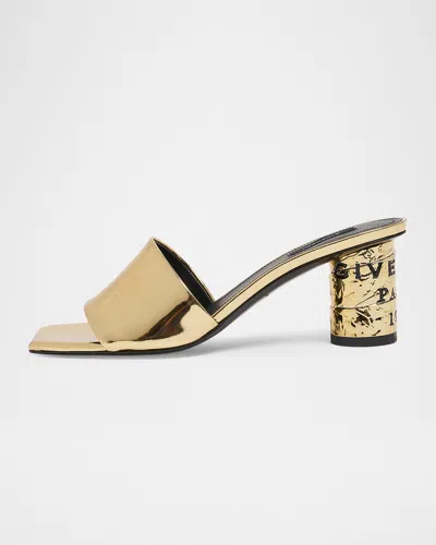 Givenchy 65mm Logo Heel Metallic Leather Mule Sandals In Multi