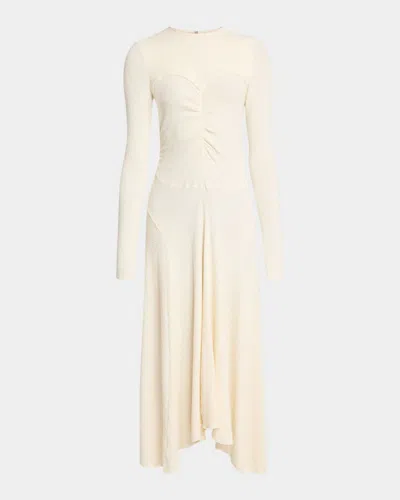 Isabel Marant Flora Ruched Boucle Long-sleeve Midi Dress In Neutral