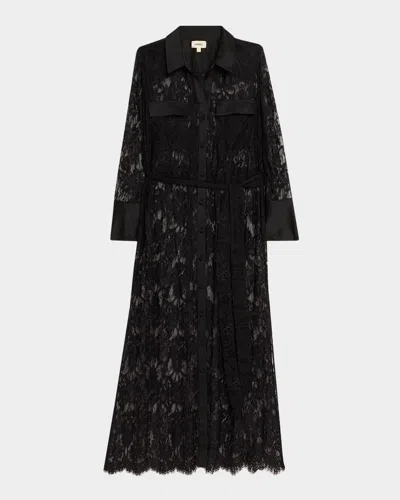 L'agence Leora Lace Maxi Shirtdress In Black